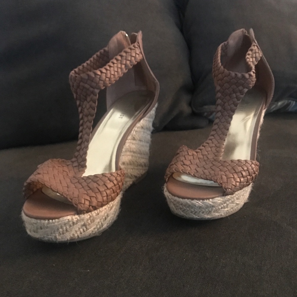 Light brown wedge sandals, size 9
